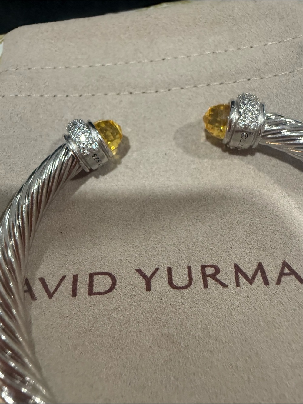 David Yurman Silver Cable Cuff with Gold Heart Accent - Picture 3 of 5